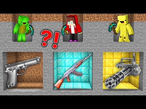 JJ vs Mikey vs Banana Kid : Who Mined The Strongest Gun in Minecraft Maizen!