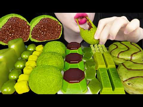 ASMR MATCHA DUBAI CHOCOLATE DESSERT 말차 두쫀쿠 젤리 캔디 먹방 MUKBANG, EATING