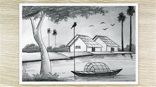 Simple and easy drawing with pencil, Scenery drawing for beginners
