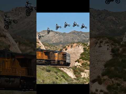 Jumping a moving train! Stomped it😮💨 Would you hit it for $1,000? #dirtbikes #stunts #EvelKnievel