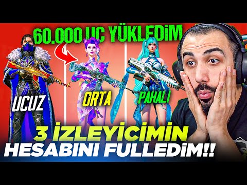 İZLEYİCİLERE 60.000 UC YÜKLEDİM!! 😱 3 NİHAİ 2 AMR BİRDEN ÇIKTI! UCUZ ORTA PAHALI HESAP | PUBG MOBILE