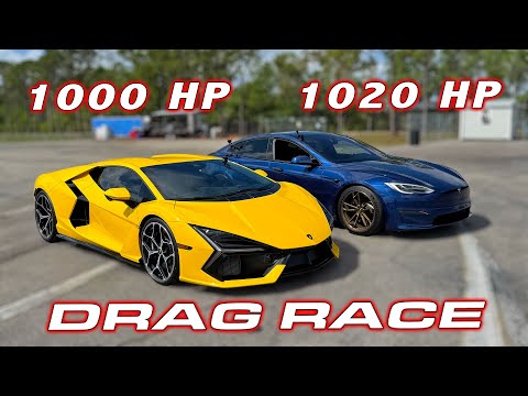 Revuelto out launches the Plaid! * Lamborghini Revuelto vs Tesla Model S Plaid 1/4 Mile DRAG RACE