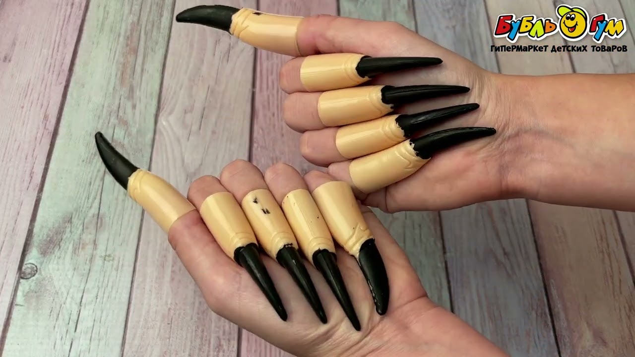 Накладные пальцы ведьмы с черными ногтями - видео