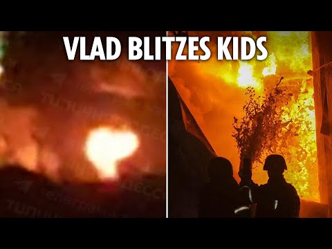 Ukrainian families flee as Russian drones strike children’s clinics & schools leaving them ablaze