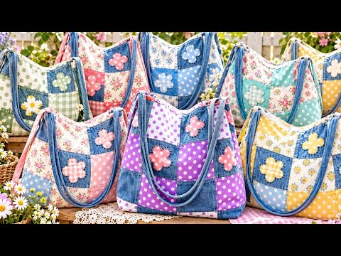 💎DIY Colorful Patchwork Shoulder Bags 🌸 | Upcycled Denim & Fabric Scraps | Easy Sewing Ideas