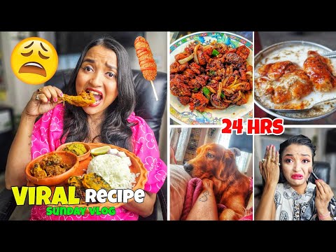 Vlog - Eating VIRAL RECIPIES for 24 Hours - Made Tandoori Prawn, Sunday Shopping & FOOD CHALLENGE