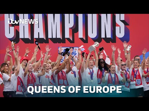 Lionesses celebrate second Euros title with open-top bus parade in London | ITV News