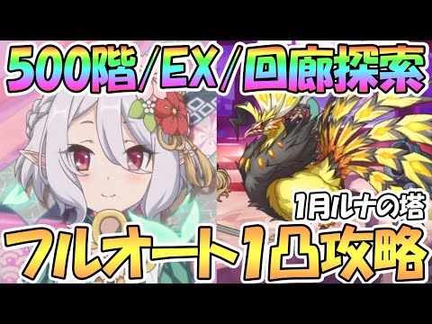 【プリコネR】前回の地獄から一転…ルナの塔500階/EX/回廊探索フルオート１凸攻略【１月】【ルナの塔】