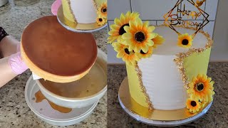 Receta de Flan y Relleno de crema de fresa + Decoración de pastel de Girasoles