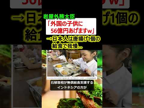 岩屋外務大臣「外国の子供に56億円あげますw」→日本人は唐揚げ1個の給食で我慢…