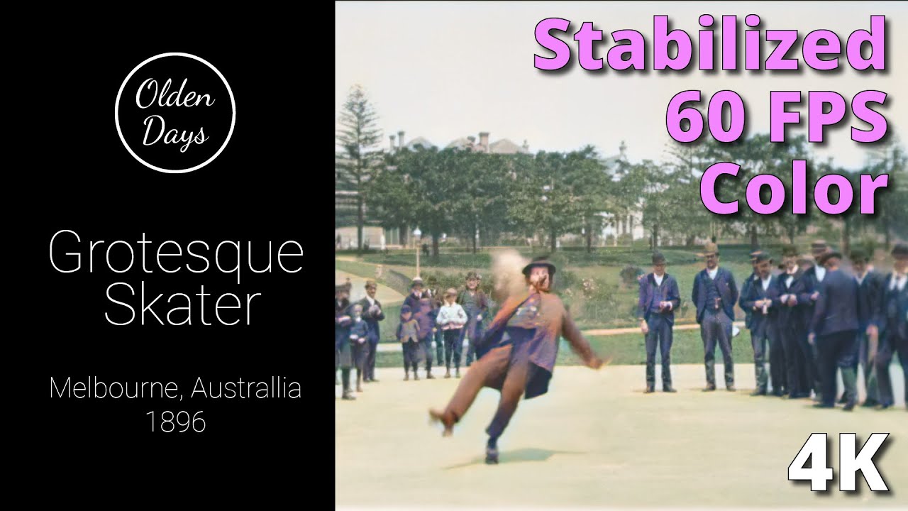 Grotesque Skater in Melbourne 1896 – [ 60 FPS – Color – 4K ] – Old footage restoration with AI