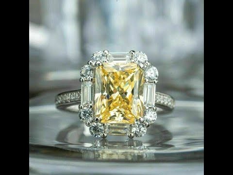 4Ct Yellow Radiant Cut Solitaire Diamond Engagement Ring 14k White Gold Finish
