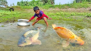 Best Hand Fishing in Village || Village Boys know How to Catch Big Fish in Pond Water