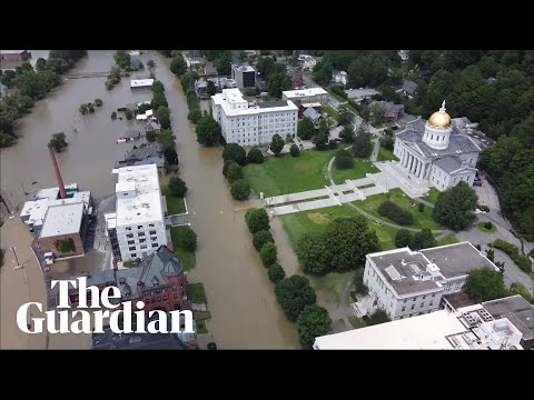 US floods: drone video shows disastrous flooding in Montpelier, Vermont