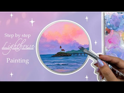 Easy lighthouse painting for beginners/ acrylic painting tutorial step by step