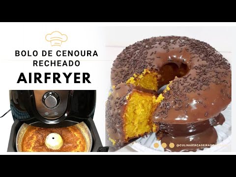 como fazer Bolo de Cenoura com Brigadeiro na Airfryer – Fofinho, Recheado e Delicioso!