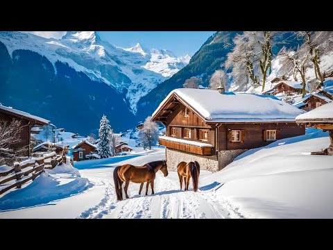 Switzerland’s Mountain Village Gimmelwald fully covered with snow🇨🇭Magical Swiss Valley