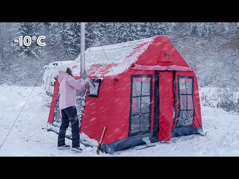 SOLO GIRL in Snowstorm: ASMR Living in an Inflatable Tent ❄️