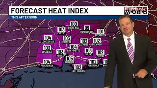 Oppressive heat index values will reach triple digits