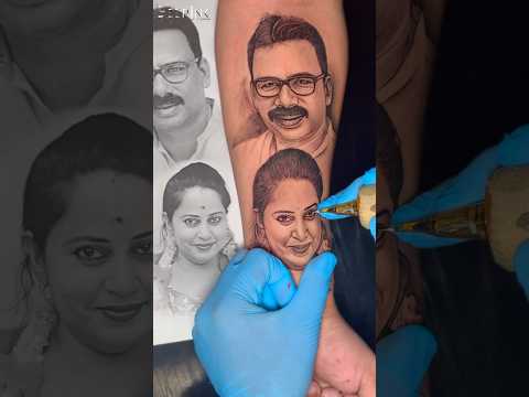 Surprise Portrait tattoo🥹❤️‍🩹. #tattoo #portrait #surprise #inkdesigns #mom #dad #art #trending