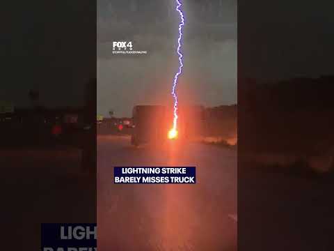 Lighting strike barely misses truck #caughtoncamera #lighting
