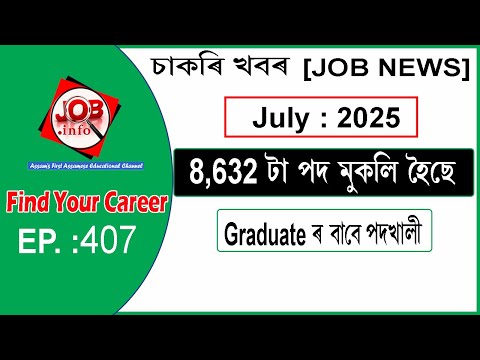 Assam JOB News Episode 407 | Latest Assam Job Notifications 2025| HS, Graduate post | 10th Pass Job
