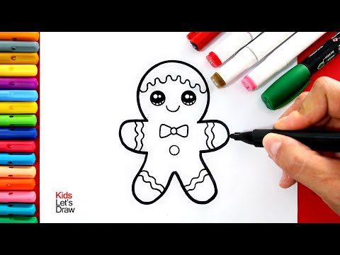 Cómo dibujar una GALLETA NAVIDEÑA kawaii con marcadores | How to Draw a Cute Gingerbread Cookie