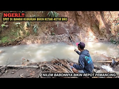 MANCING SEHABIS HUJAN CUKUP PAKAI UMPAN CACING || STRIKE IKAN BABON BIKIN KEREPOTAN