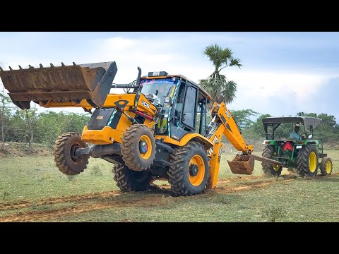 JCB vs Tractor | JCB 3dx Super 4x4 vs John Deere 5045D 4x4 Tractor Tochan and Loading Mud