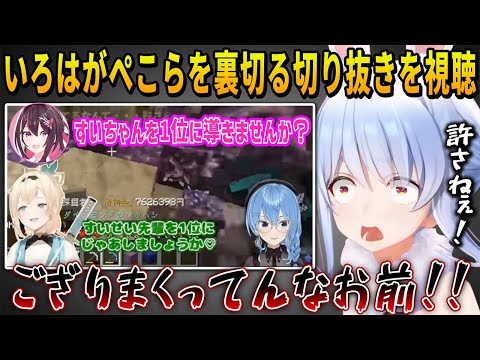 捨てられたと思ってすいちゃんにぺこらとニ人だけの秘密の場所を教えるござるが裏切る切り抜きを見た兎田ぺこらの反応【ホロライブ切り抜き】