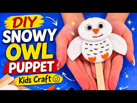 DIY Snowy Owl Puppet 🦉 Easy Cotton Animal Craft for Kids #diy #craft #craftyfun #kids