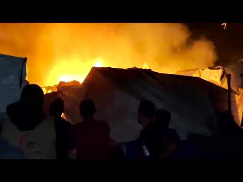 YouTube video thumbnail: Fires Rage After Israeli Strike on Khan Younis Encampment