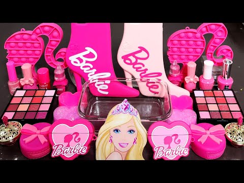 ASMR Barbie Pink Slime Mixing Makeup,Parts,Glitter Into Slime.Satisfying slime ASMR#satisfying#slime