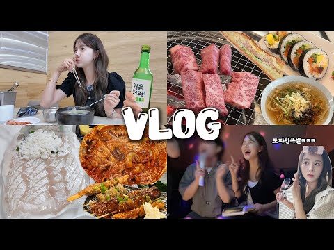 [먹방vlog] 취하면 나오는 찐텐션으로 잘 놀다가 코수술 부작용🥲 _ 영동설렁탕+냉우동+모둠회+후토마키+양념갈비+잠봉뵈르+레이어드 고데기+물회+매운쭈꾸미