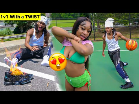 IF I SCORE SHE STRIPS👙..IF SHE SCORES SHE BURNS MY SHOES😳.. 1v1 BASKETBALL