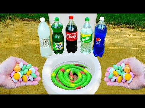 Snake vs Coca Cola , Fanta , Monster , Spirite , Pepsi and Mentos in the Tolet