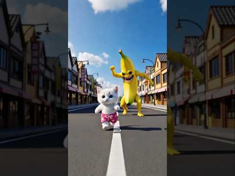 Cute cat chased by banana monsters #NekoAI.4rt #catshorts #catvideos #catlovers #funnycats