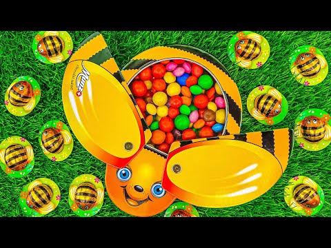 Best Satisfying ASMR | Magic Bee Full of Skittles Candy with Color Fruits Cutting Video #49