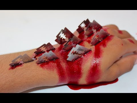 Penetrate BLADE into HAND - Scary Make UP Trick