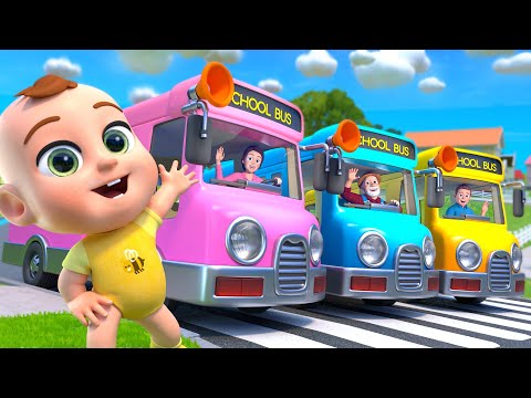 🚌Wheels on the Bus - 3 Colorful Buses💛💗💙 | Newborn Baby Songs & Nursery Rhymes