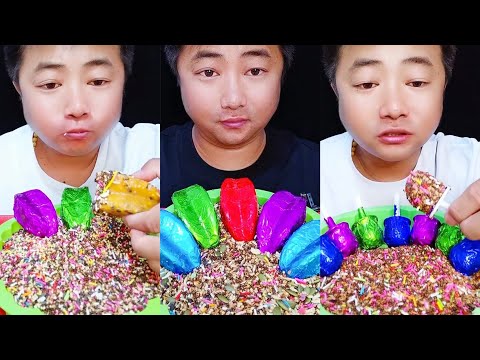 Eating candy colorful delicious very with ice cream show asmr