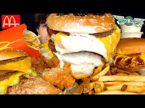 ASMR MUKBANG EXTRA RANCH WINGSTOP CHICKEN & FRIES & MCDONALDS! | WITH CHEESE