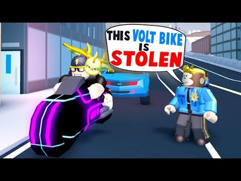 GETTING PULLED OVER IN JAILBREAK!! *STOLEN VOLT BIKE* (Roblox)