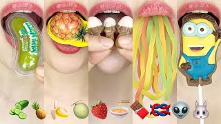 asmr EMOJI FOOD 🥒🍍🍌🍈🍓🍜🍫🪢👽🐰 이모지 먹방 eating sounds