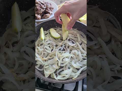 Chicken liver with apples. Delicious dish.