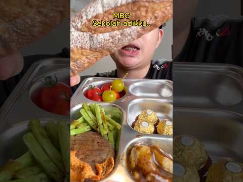 Makan bekal MBG steak, Chicken skin, mash potato dan cherry