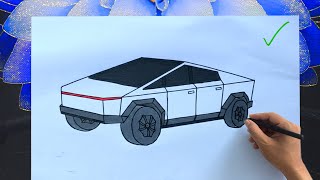 Tesla Cybertruck Car Drawing Easy Step by Step 🚙