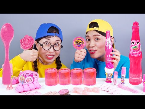 Pink Food Honey Jelly Chocolate Cake Mukbang DONA