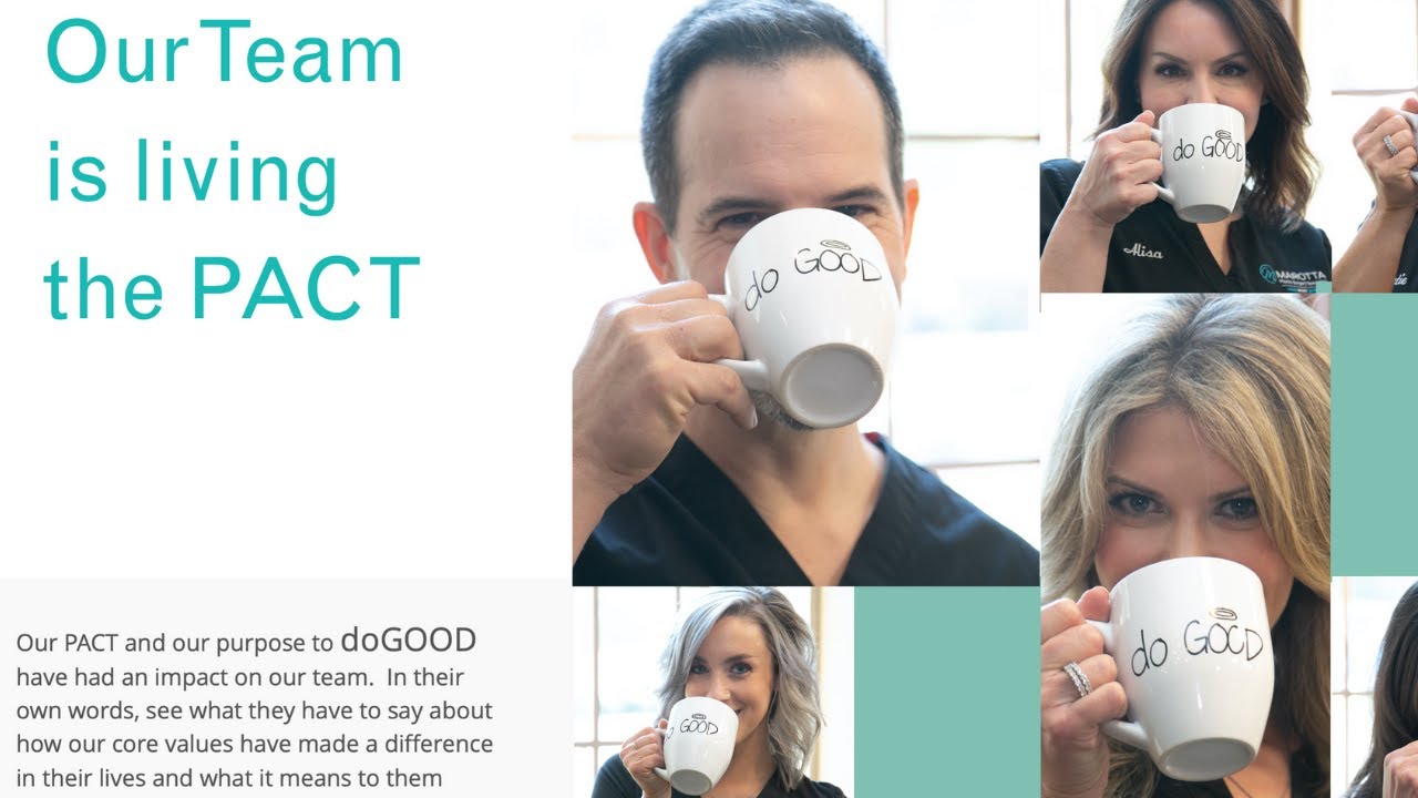 Team members enjoying coffee and promoting positivity.