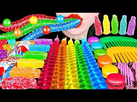 ASMR RAINBOW DESSERTS 다양한 무지개 디저트 먹는빗 해외 간식 먹방 EDIBLE HAIR BRUSH JELLY GUMMY EATING SOUNDS MUKBANG